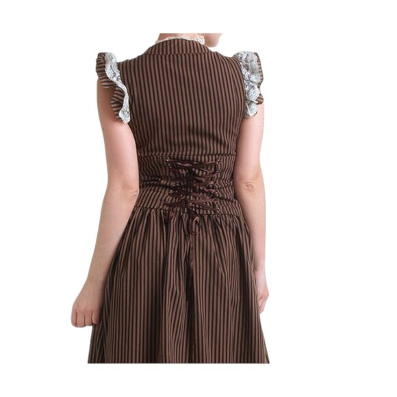 Banned Apparel Brown Long Maxi Black Striped Steampunk Corset Dress - 2XL - Picture 5 of 11